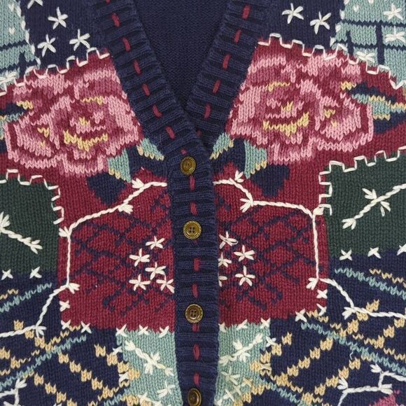 White Stag Womens Size Large Crocheted Embroidered Vest Floral Pattern Blue - Picture 6 of 8